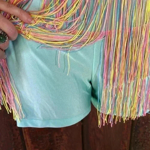 Vintage Candy Colored Fringe & Sequin Boyshorts Leotard Dance Halloween Costume - Picture 4 of 7